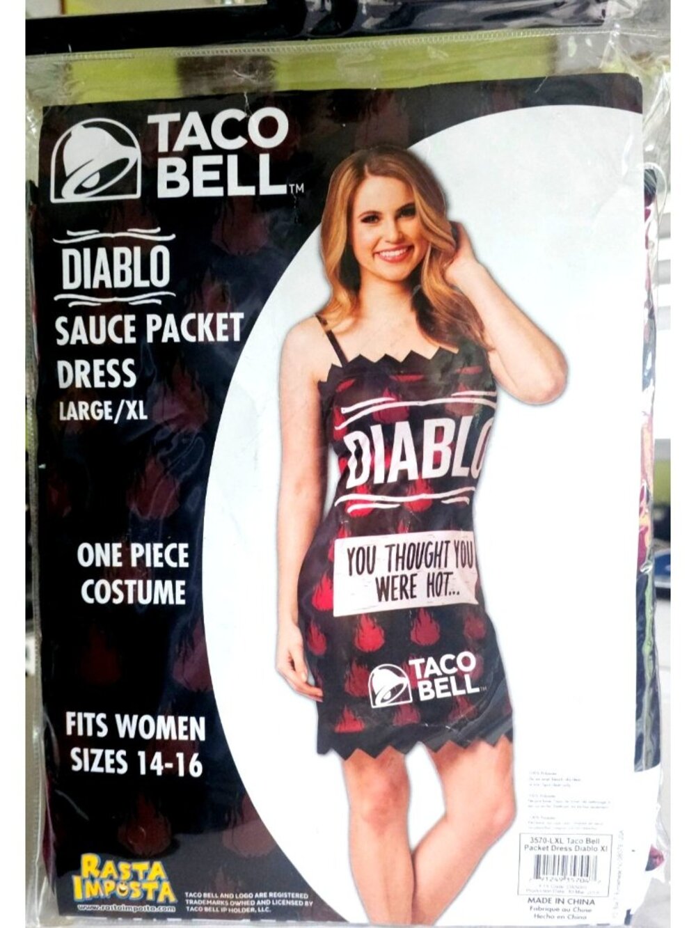 Rasta Imposta Taco Bell Diablo Sauce Packet Dress Costume Adult L/XL